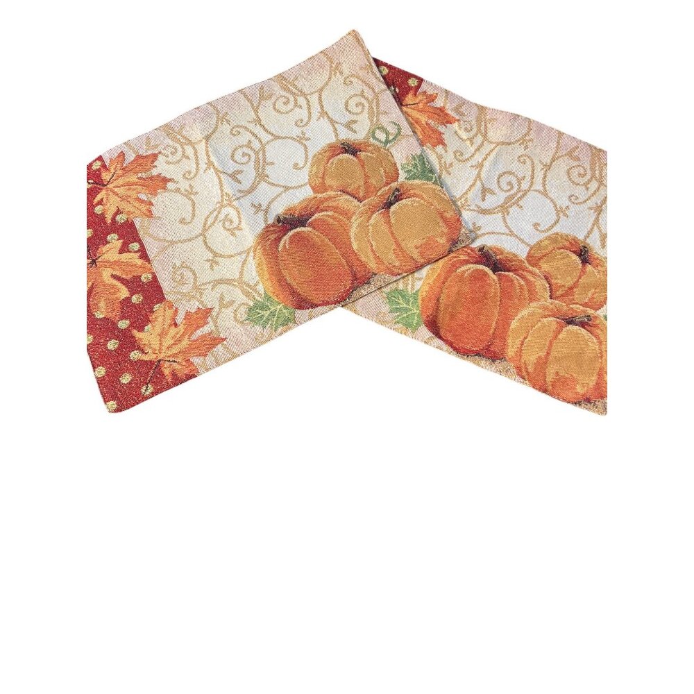 Set of 2 Pumpkin Placemats Gold Metallic Fall Thanksgiving 19" x 13" Lined Back